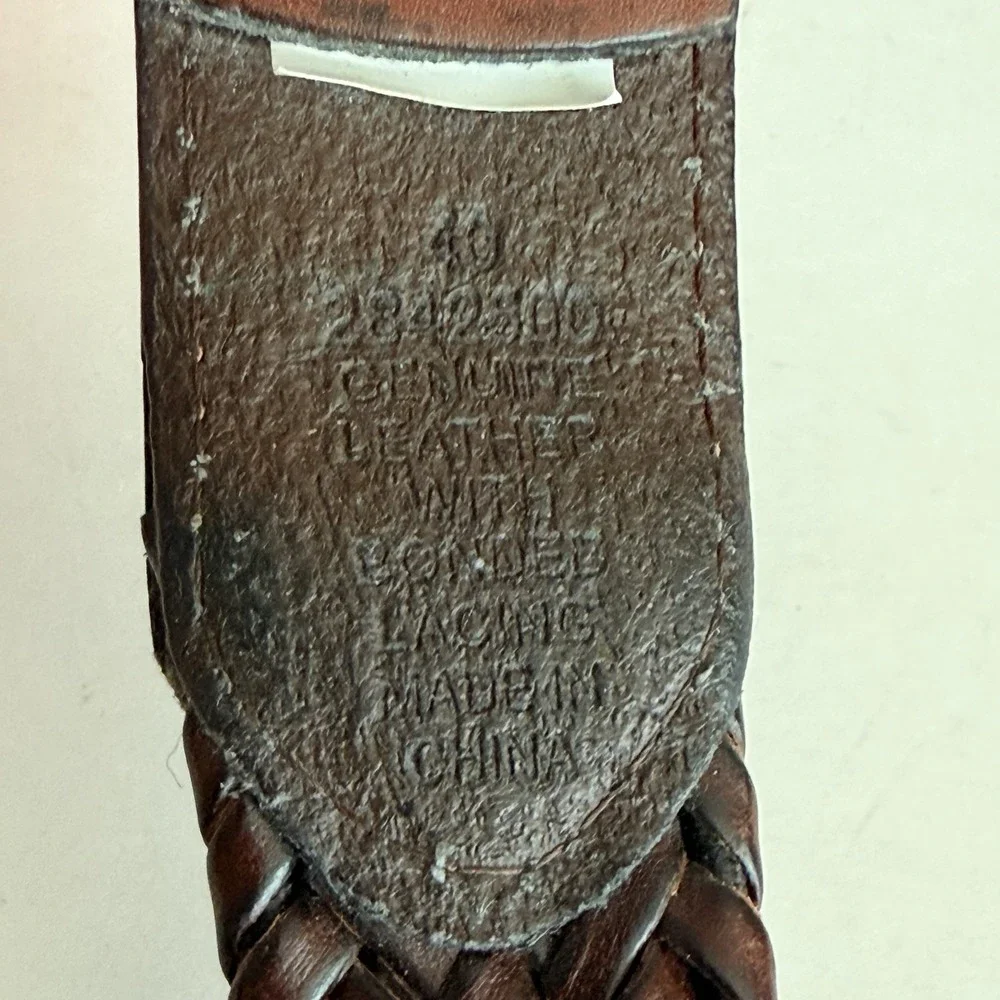 Brown Stretch‎ Braided Belt Faux Leather Silver Buckle 50